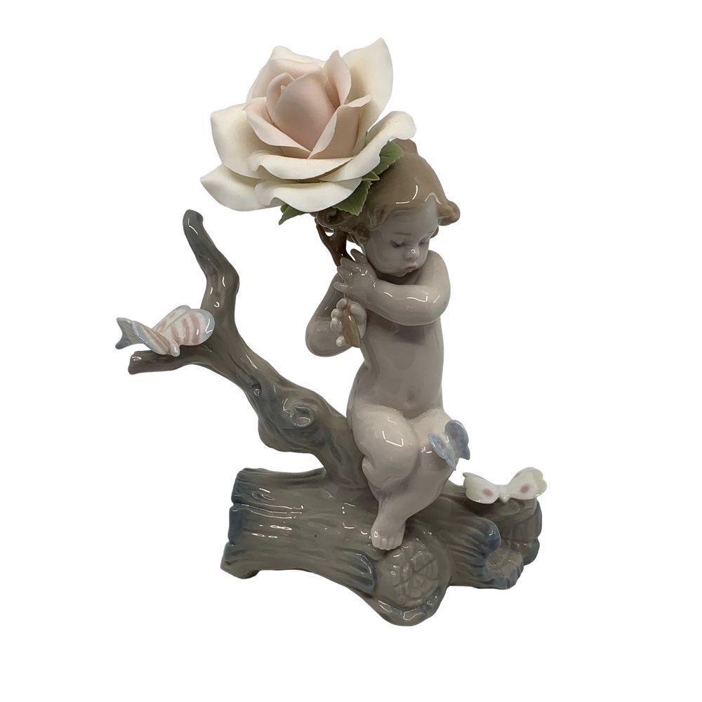 Rare Lladro Somewhere in the Garden #6919 Baby w/Rose‎ Porcelain Figurine READ